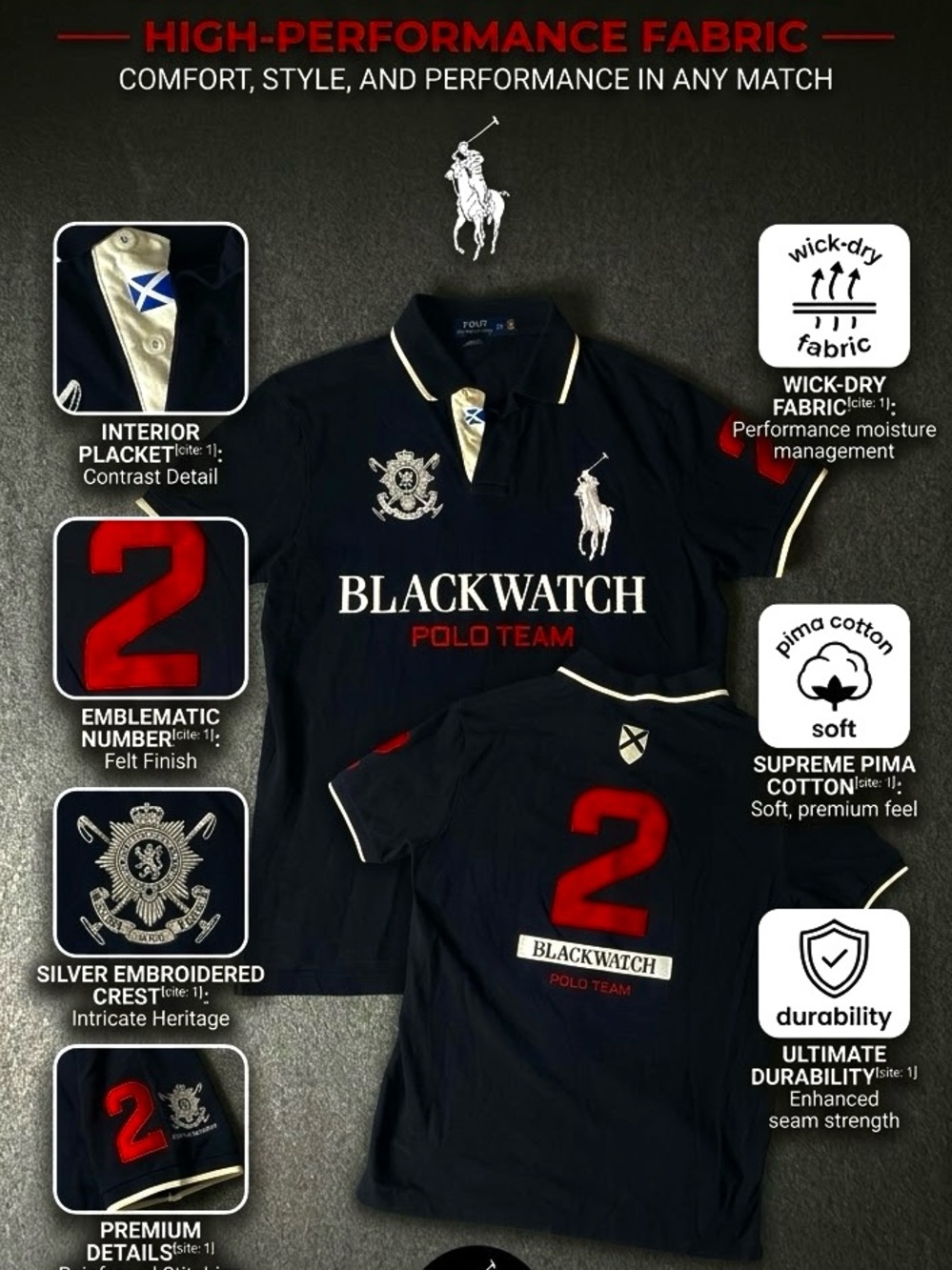Polo Ralph Lauren Blackwatch Polo Team Shirt Mens Large Black Big Pony Number 2